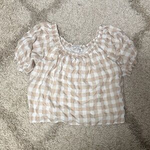 English Factory Beige and White Checkered Top